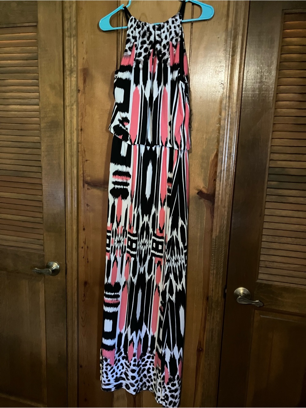 London Style Coral, Black & White Printed Maxi Dress